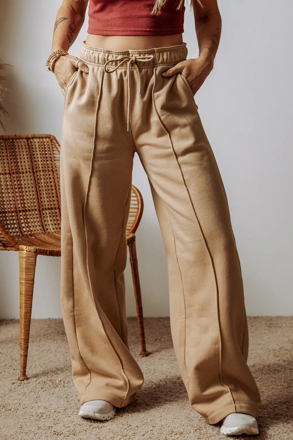 Drawstring Wide Leg Pants with Pockets - Image 2