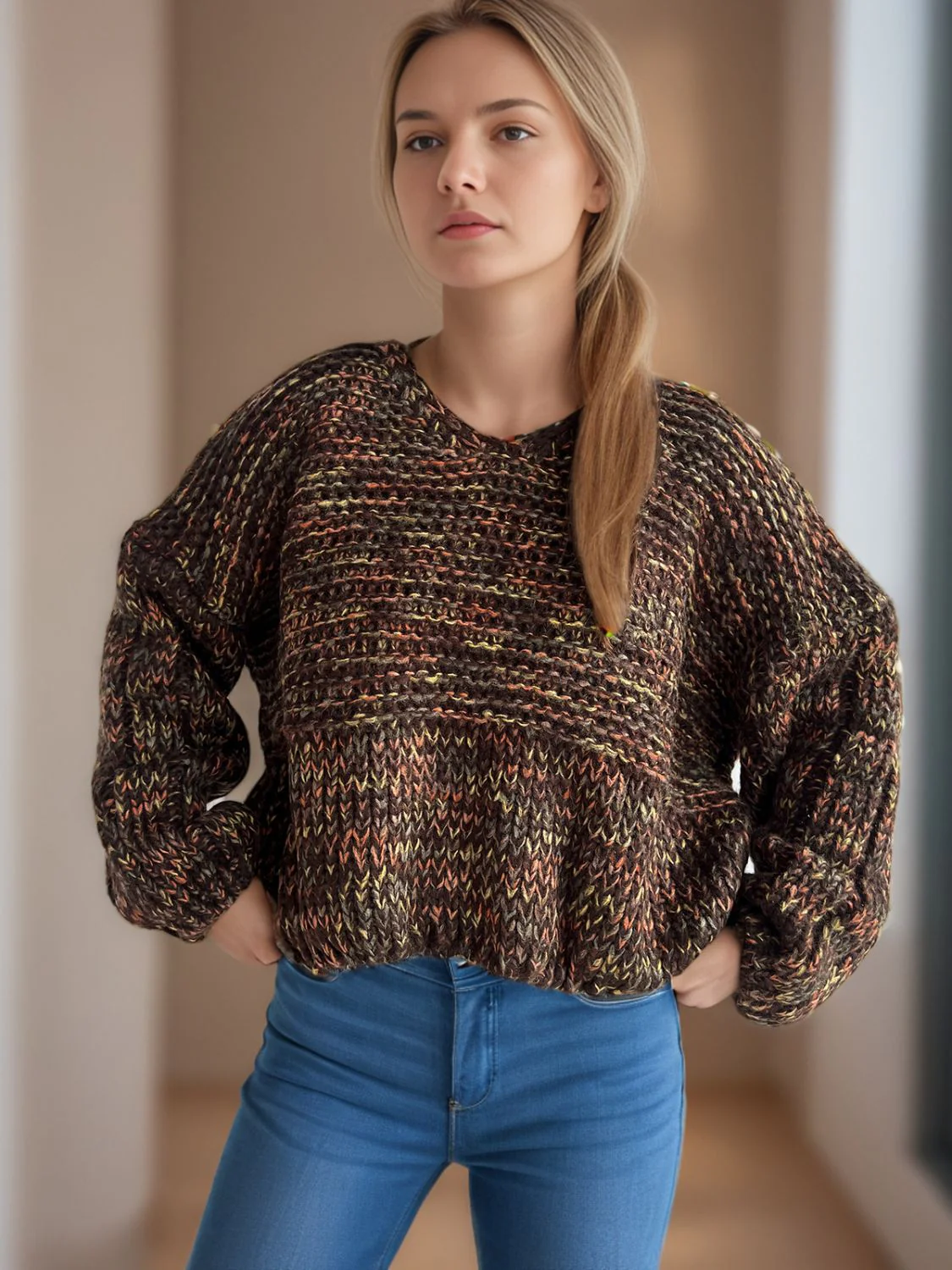 Dropped Shoulder Long Sleeve Sweater - Image 16