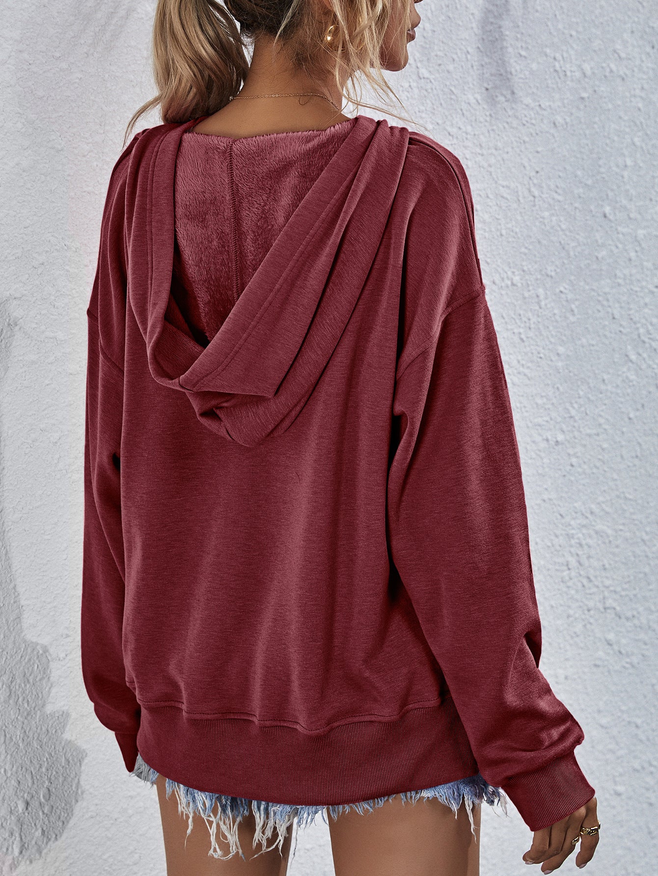 Dropped Shoulder Slit Hoodie - Image 14