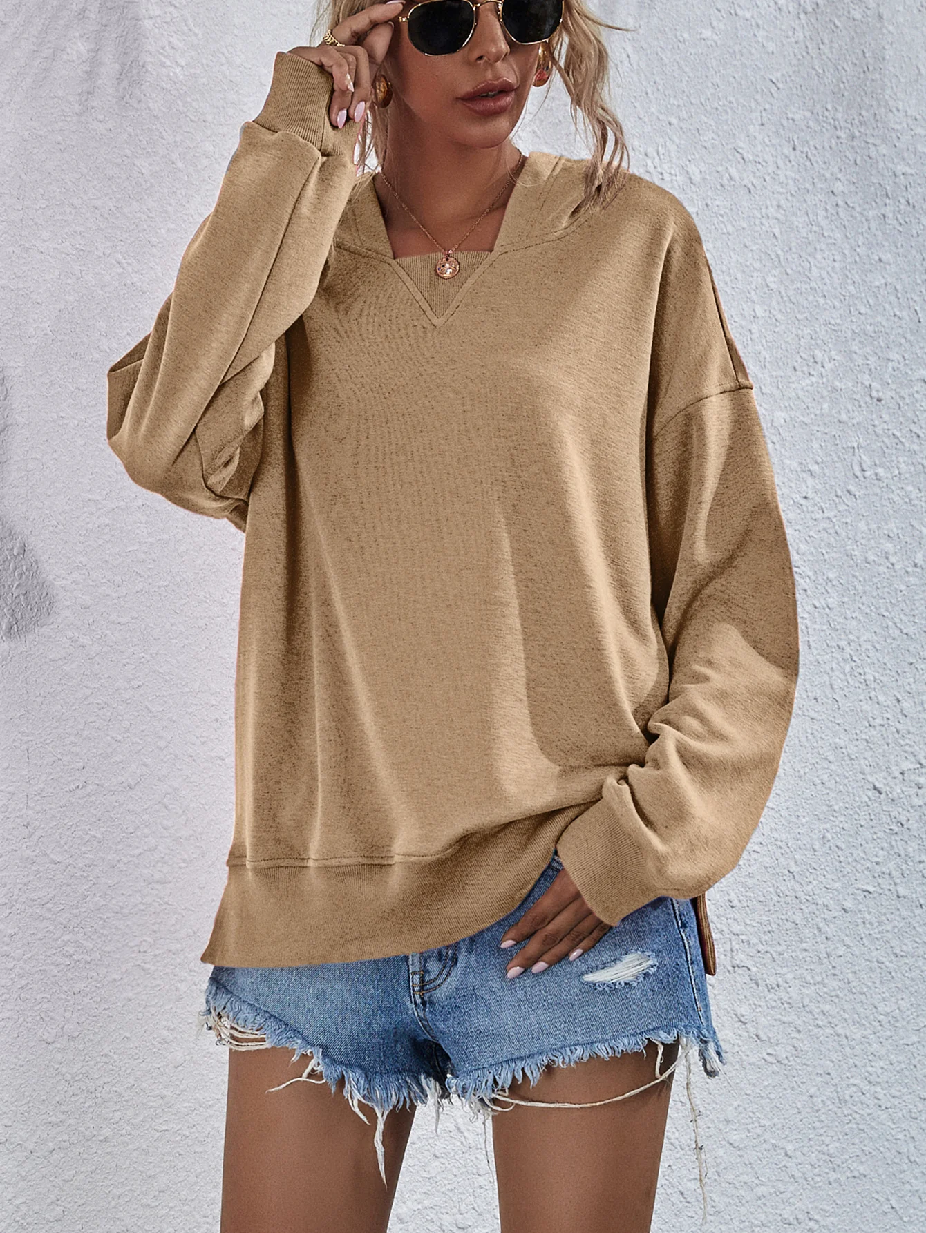 Dropped Shoulder Slit Hoodie - Image 19