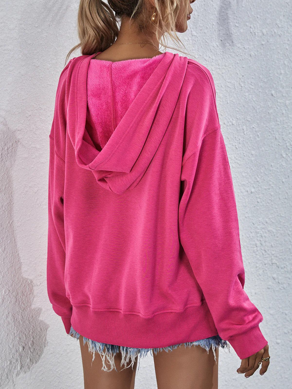 Dropped Shoulder Slit Hoodie - Image 2