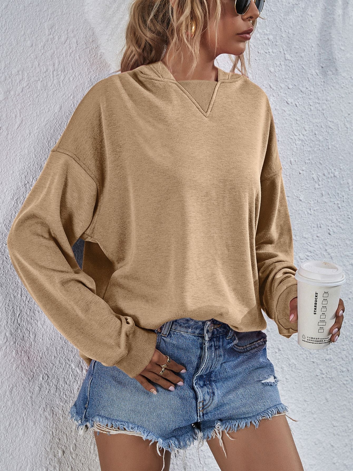 Dropped Shoulder Slit Hoodie - Image 20