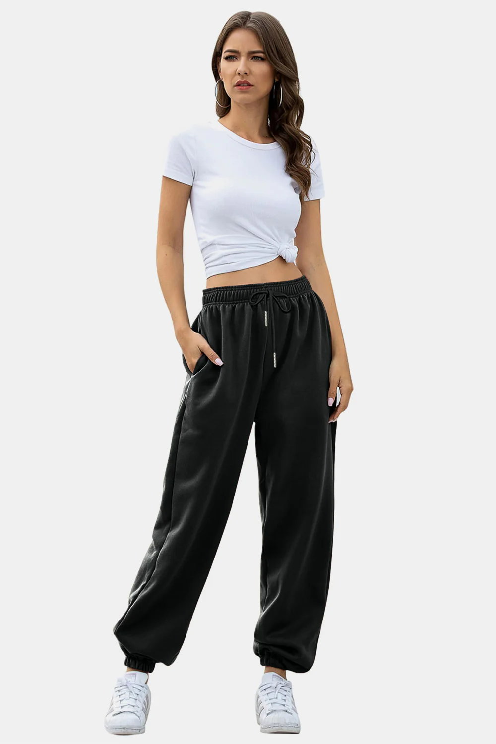 Elastic Waist Joggers with Pockets - Image 3