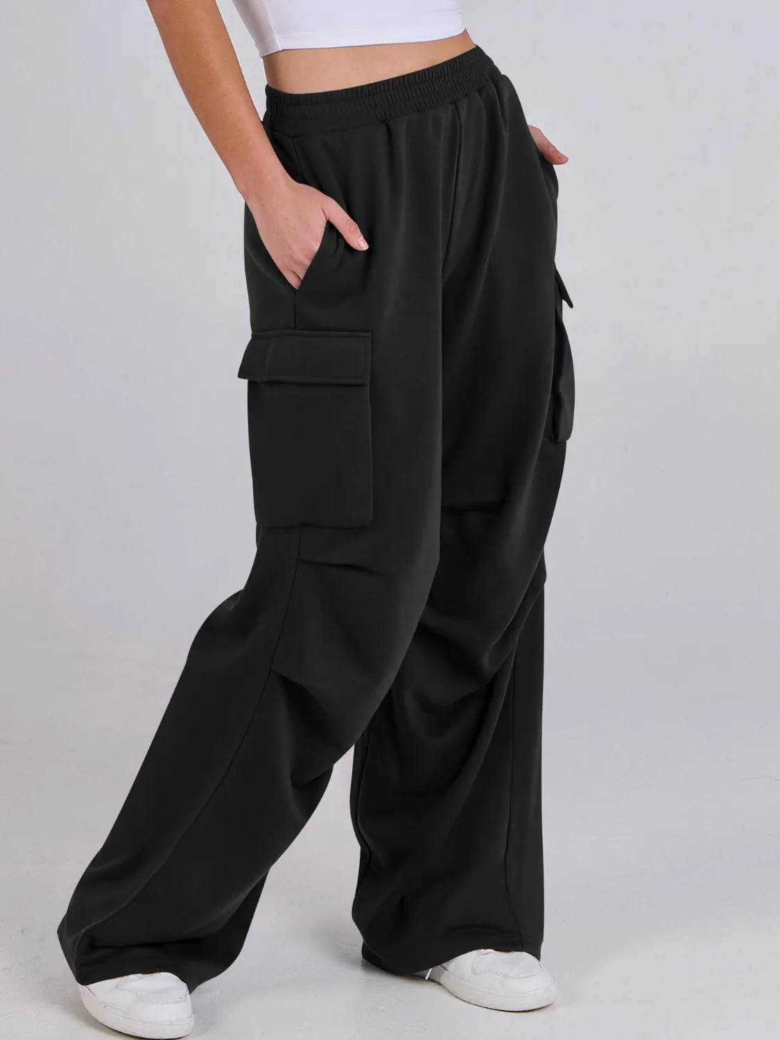 Elastic Waist Wide Leg Pants with Pockets - Image 11