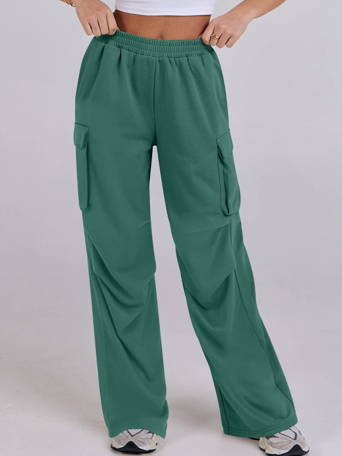Elastic Waist Wide Leg Pants with Pockets - Image 22