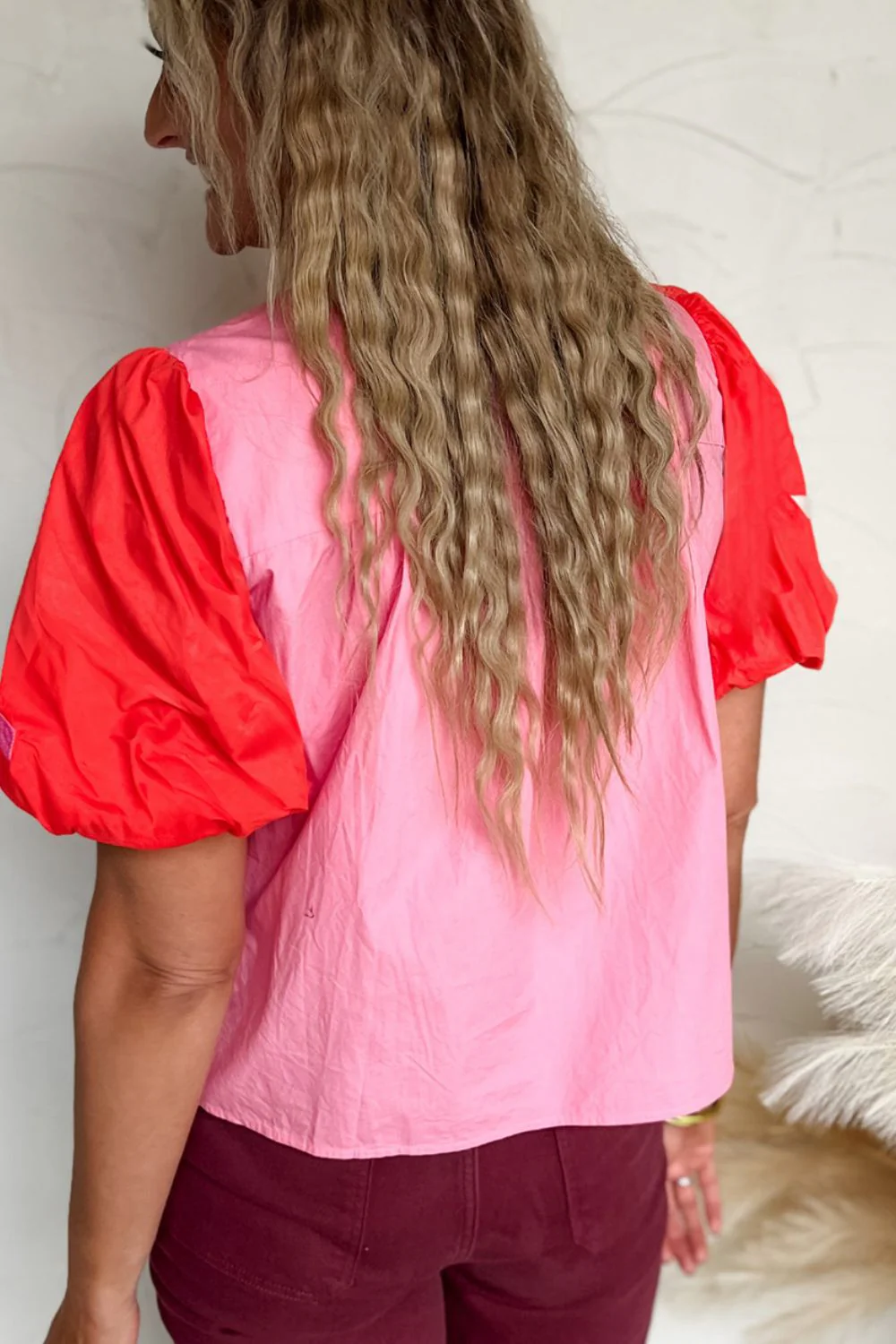 Embroidered Notched Short Sleeve Babydoll Blouse - Image 5