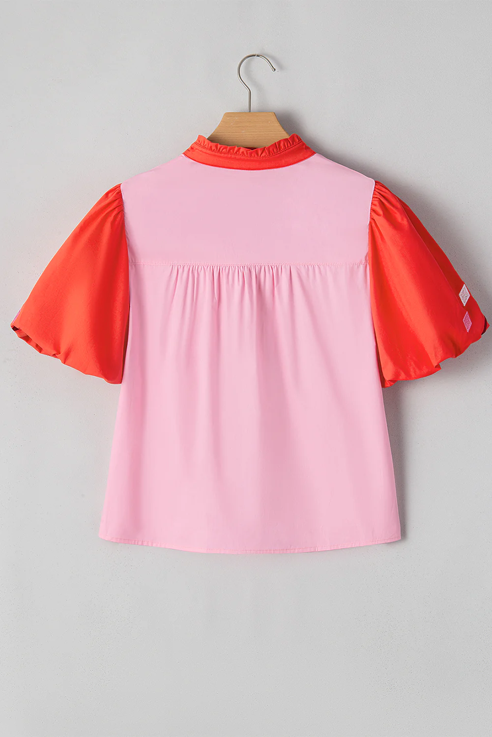 Embroidered Notched Short Sleeve Babydoll Blouse - Image 8