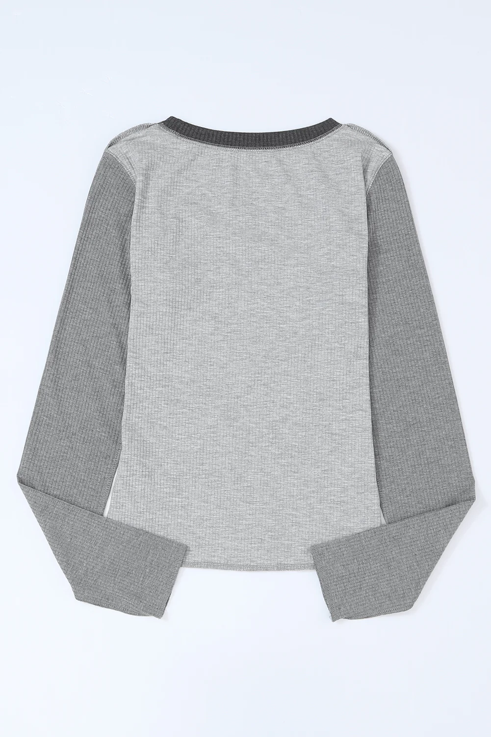 Exposed Seam Contrast Round Neck Long Sleeve T-Shirt - Image 14