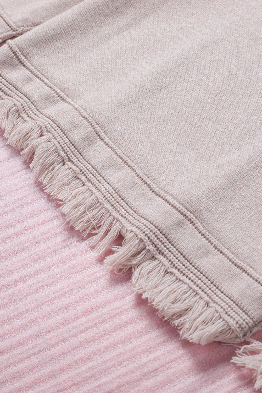 Exposed Seam Fringe Hem V-Neck Long Sleeve Sweater - Image 9