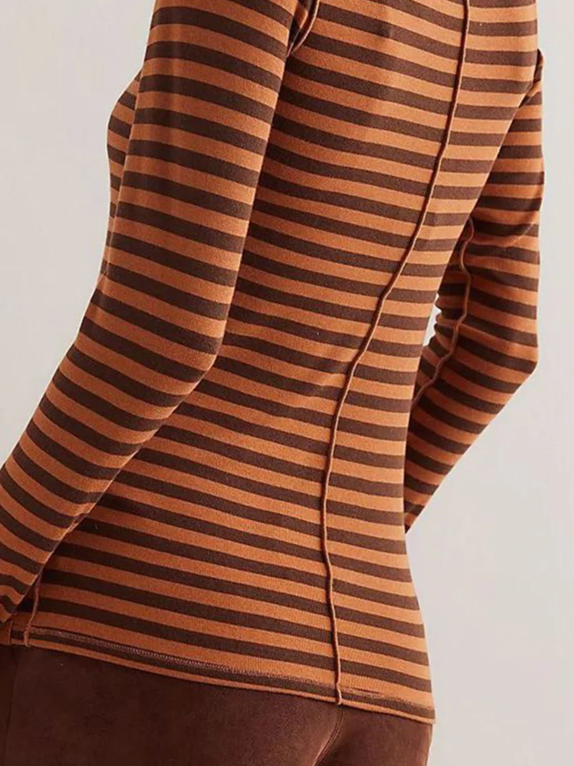 Exposed Seam Striped Turtleneck Long Sleeve T-Shirt - Image 6