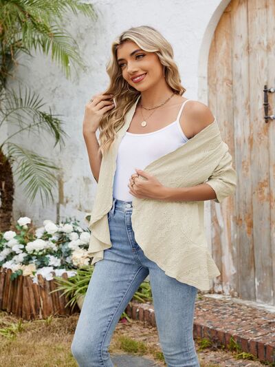 Eyelet Open Front Three-Quarter Sleeve Top - Image 6