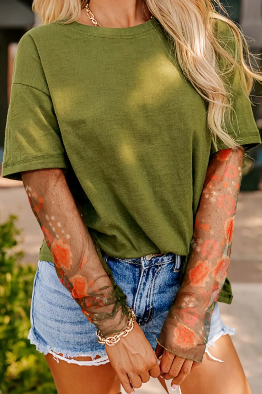 Faux Two Piece Floral Long Sleeve Patchwork Top - Image 3