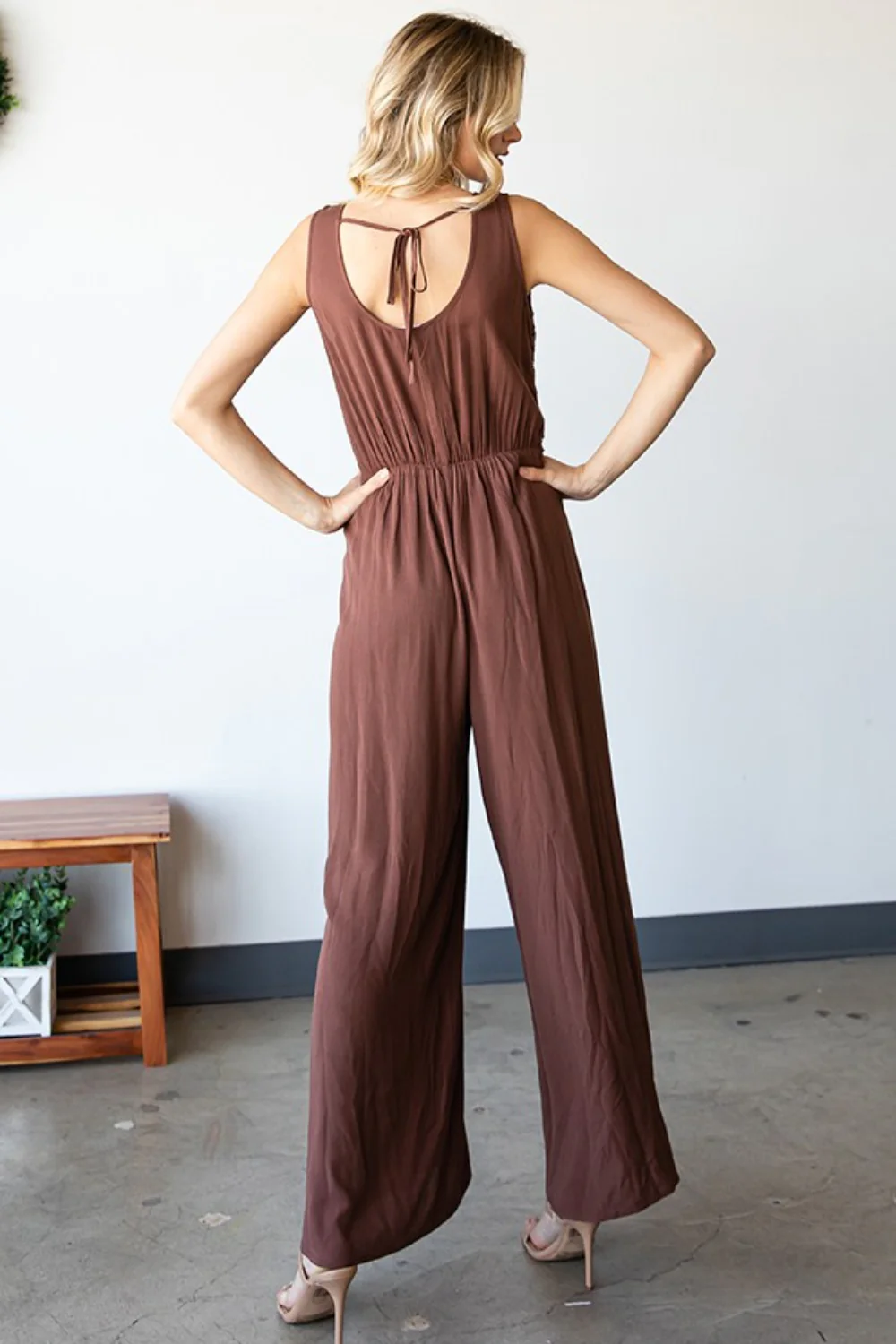 First Love Tie Back Sleeveless Slit Wide Leg Jumpsuit - Image 3