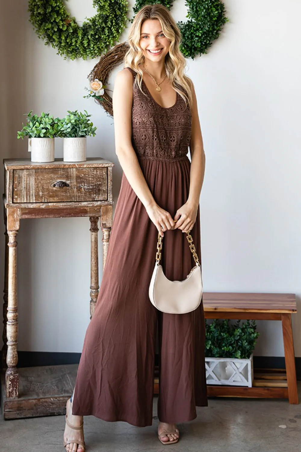 First Love Tie Back Sleeveless Slit Wide Leg Jumpsuit - Image 4