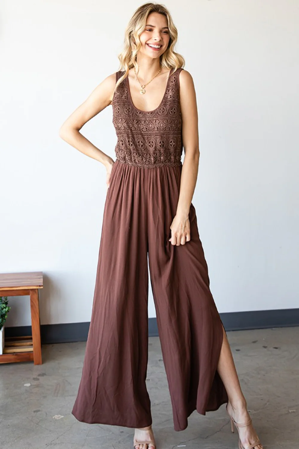 First Love Tie Back Sleeveless Slit Wide Leg Jumpsuit - Image 6