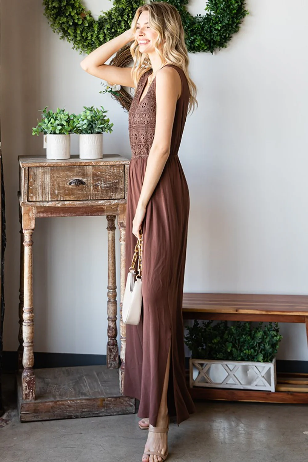 First Love Tie Back Sleeveless Slit Wide Leg Jumpsuit - Image 8