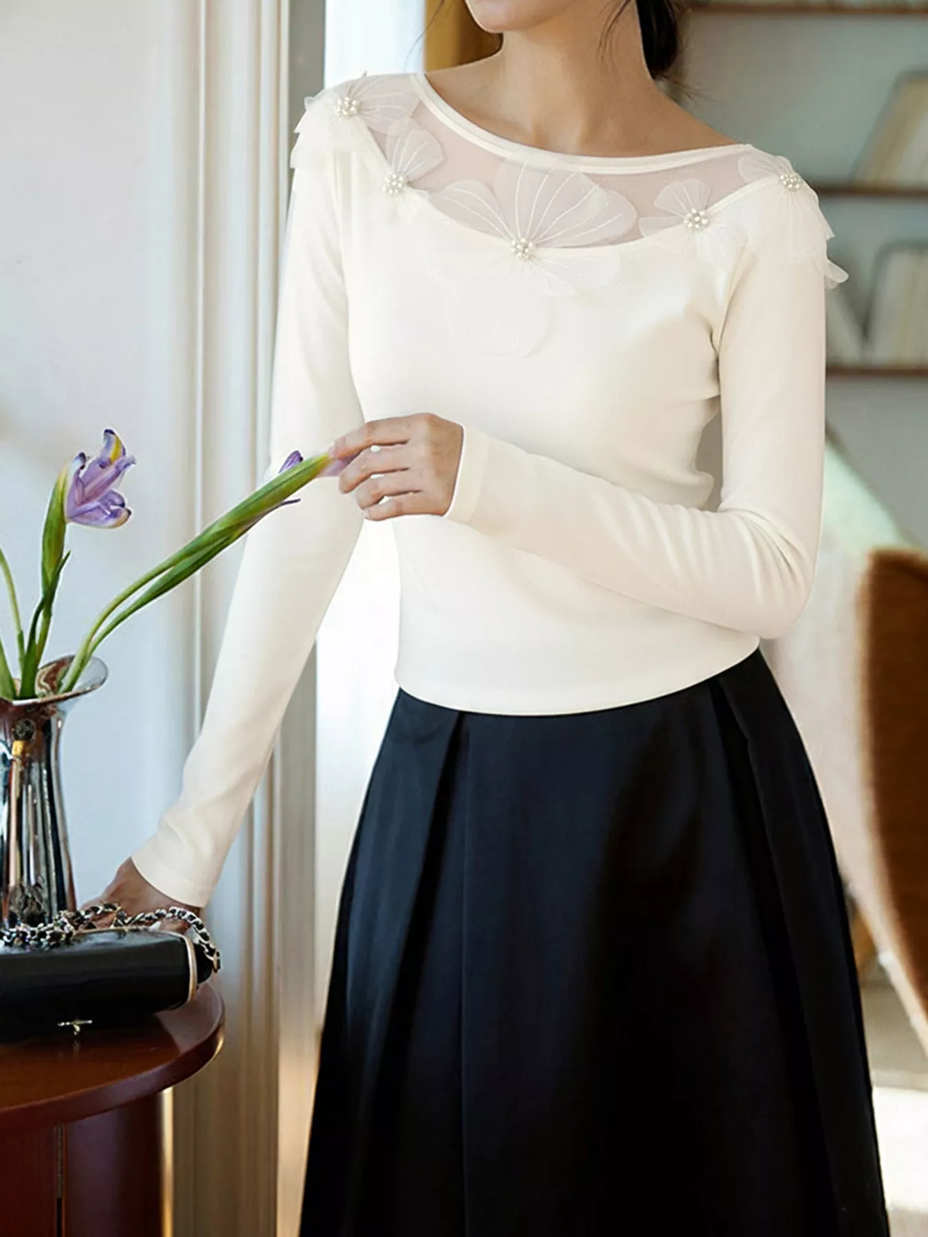 Floral Applique Long Sleeve T-Shirt - Image 4