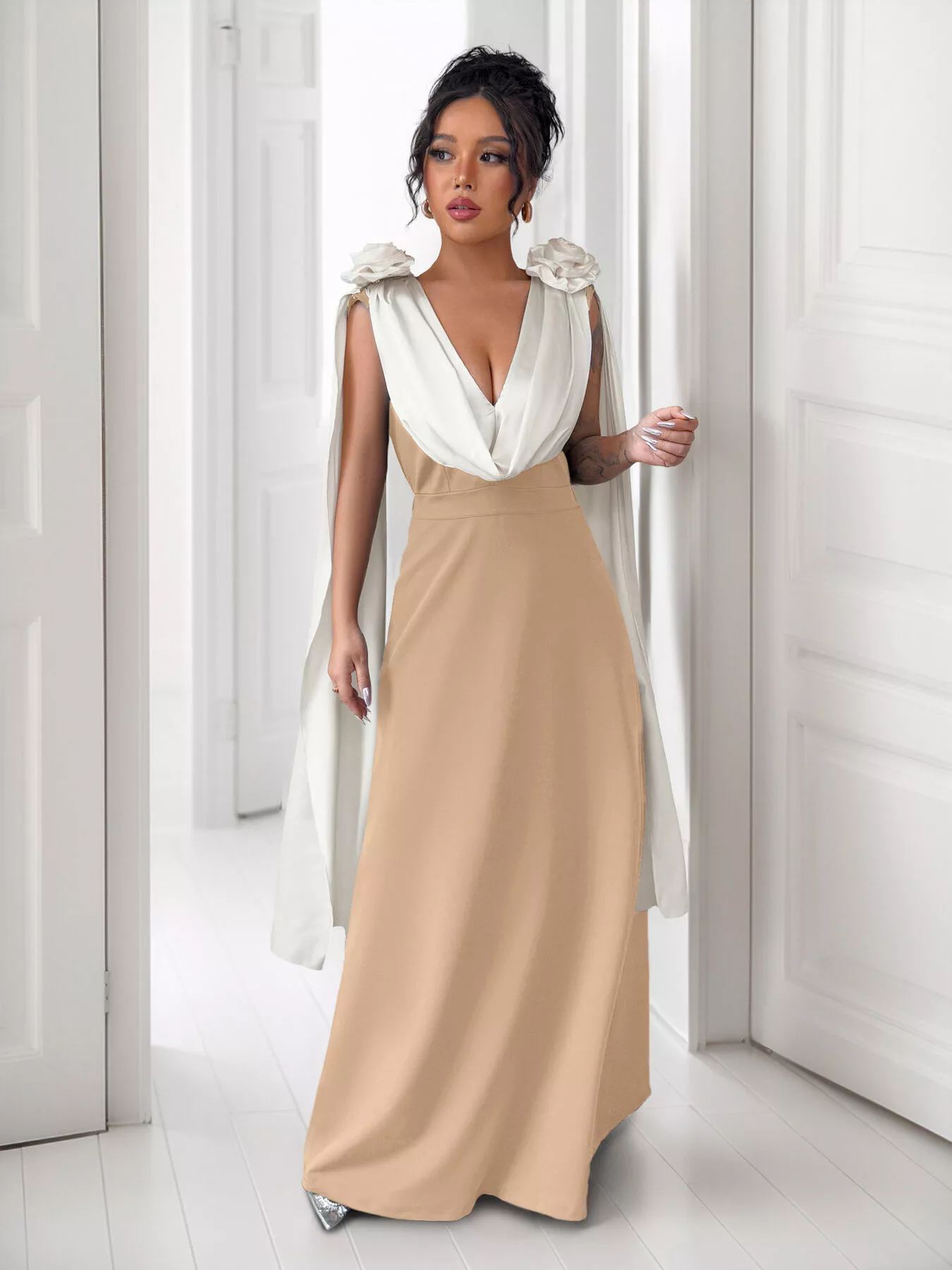 Floral Applique Two Tone Maxi Dress - Image 13