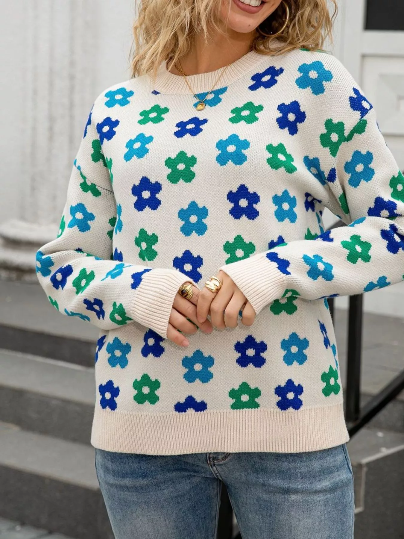Floral Crew Neck Sweater - Image 19
