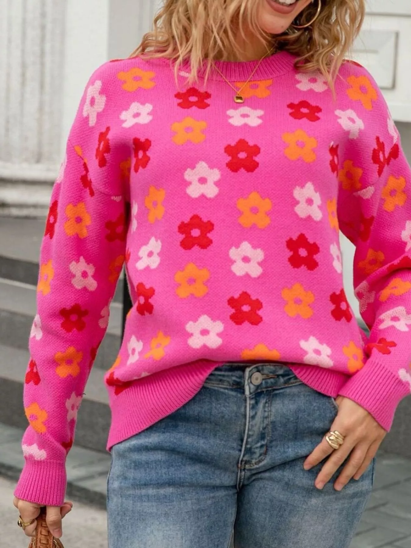 Floral Crew Neck Sweater - Image 5