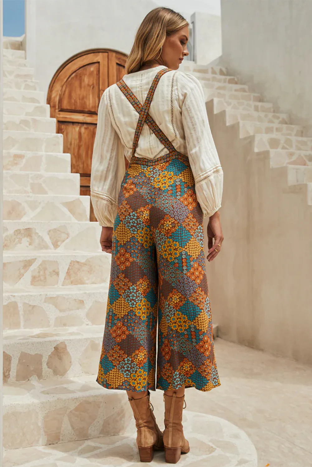 Floral Crisscross Strap Wide Leg Overalls - Image 4