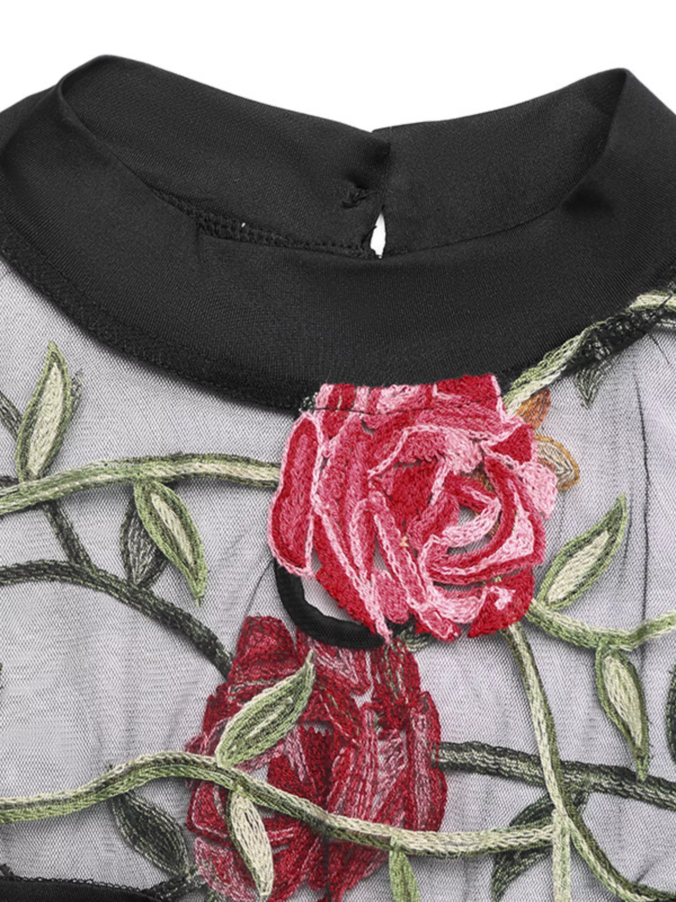 Floral Embroidered Mesh Long Sleeve Bodysuit - Image 8