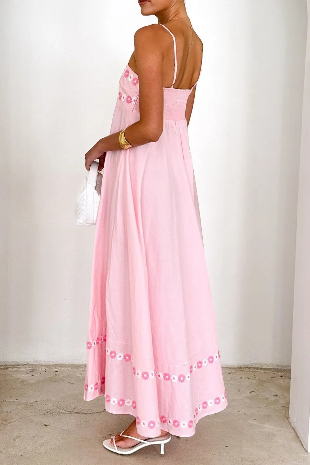 Floral Embroidered Spaghetti Strap Maxi Dress - Image 3