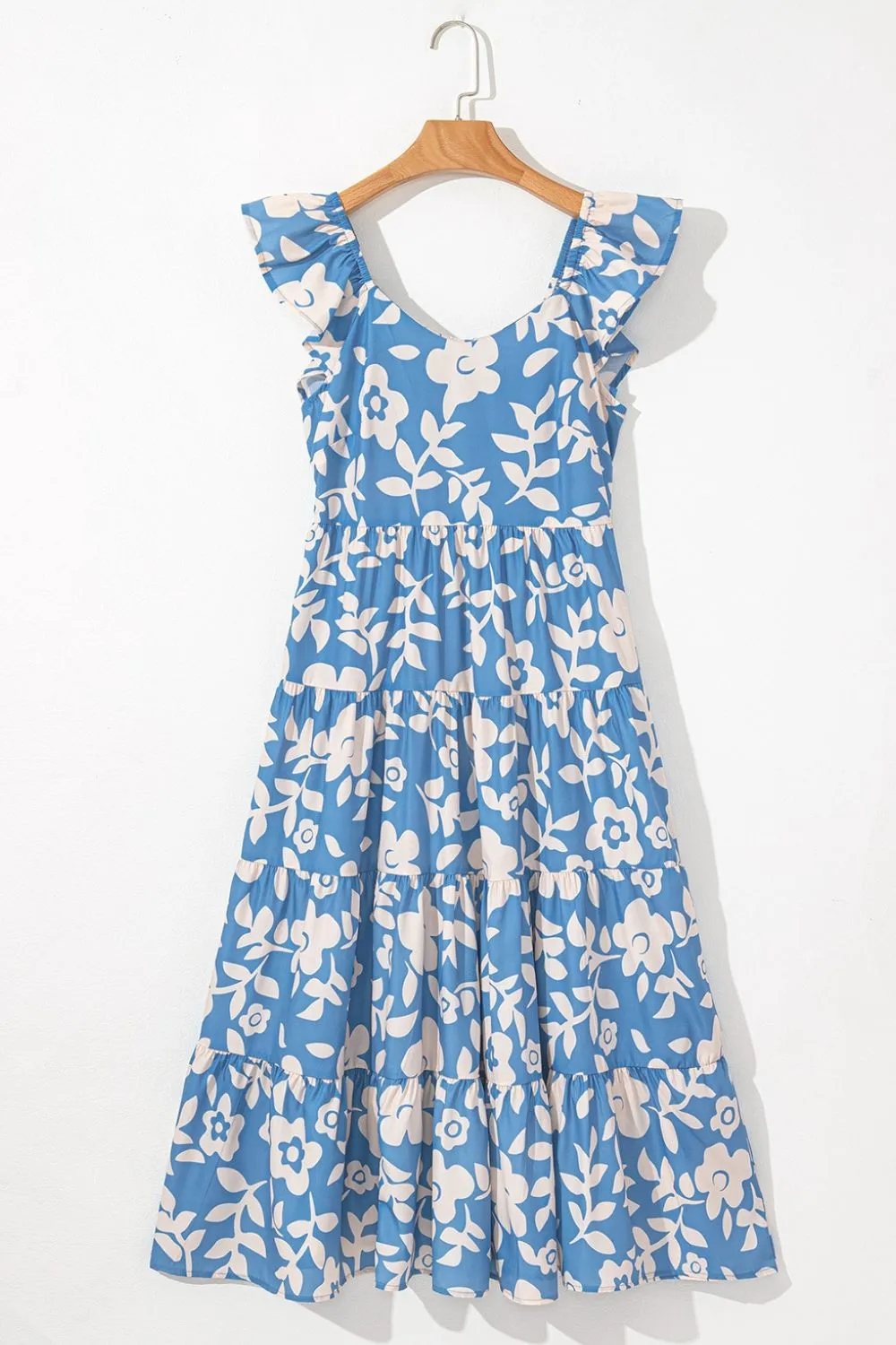 Floral Flutter Shoulder Tiered Flowy Midi Dress - Image 6