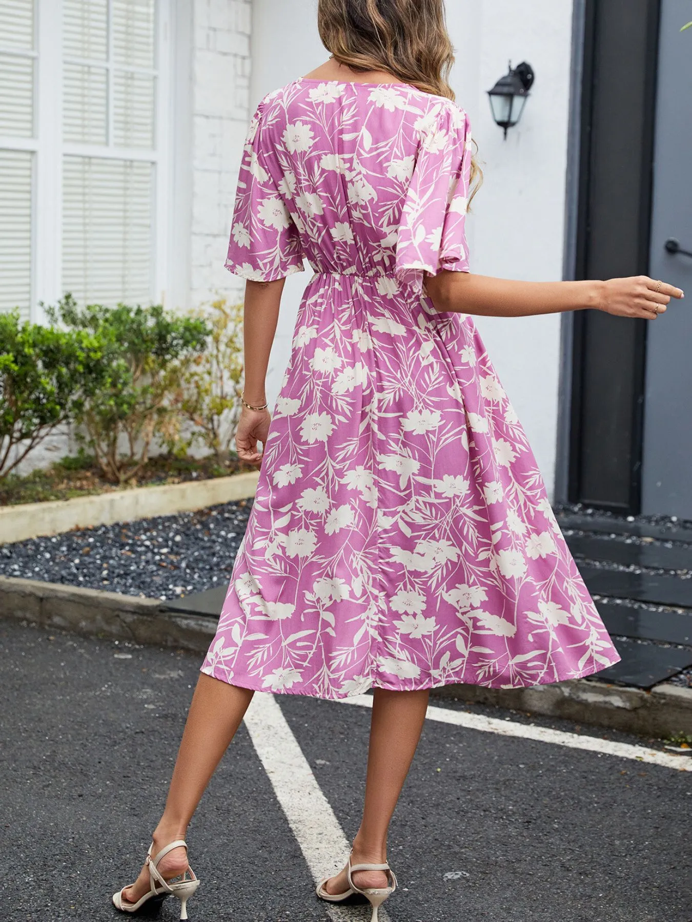 Floral Flutter Sleeve V-Neck Summer Midi Dress - Image 6