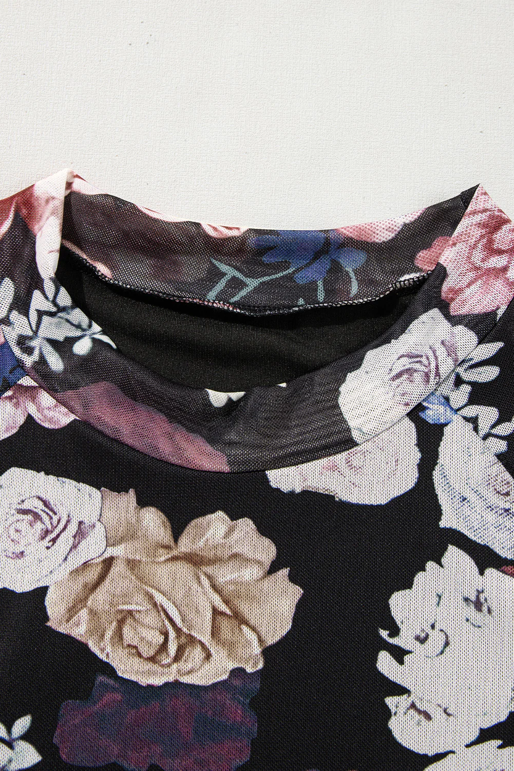 Floral Mock Neck Long Sleeve Mesh Top - Image 7