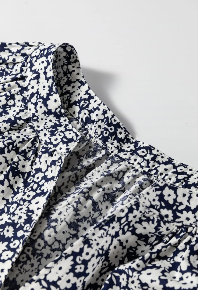 Floral Print Notched Long Sleeve Blouse - Image 7