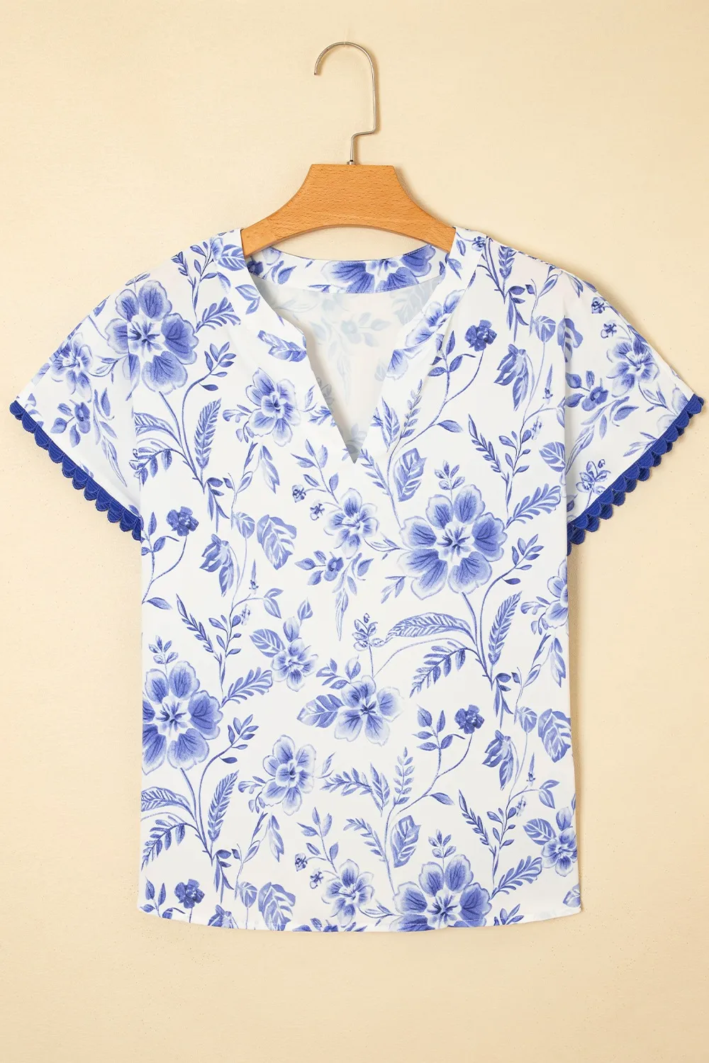 Floral Print Ricrac Trim Short Sleeve Blouse - Image 3