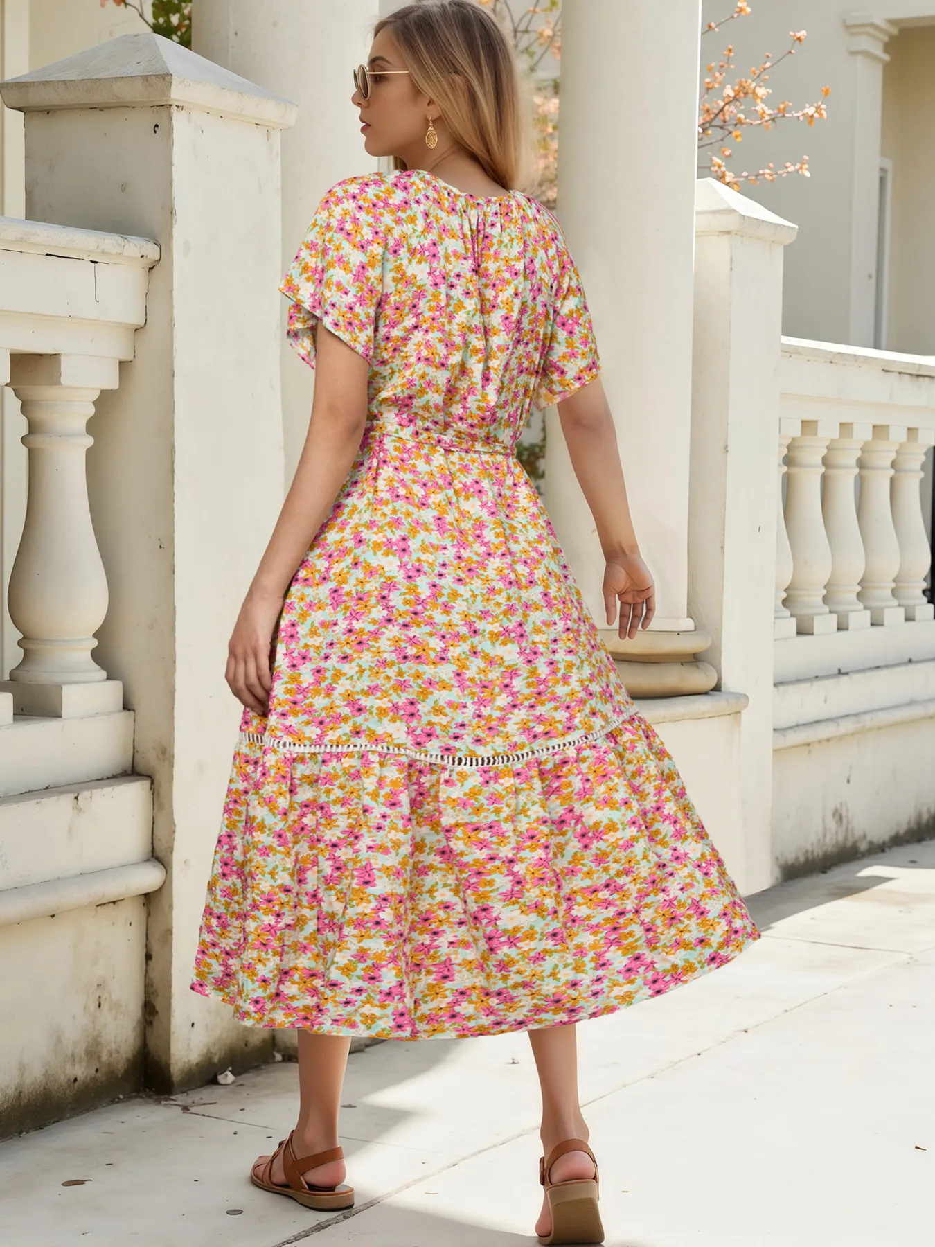 Floral Print Ruffle Hem Midi Dress - Image 6