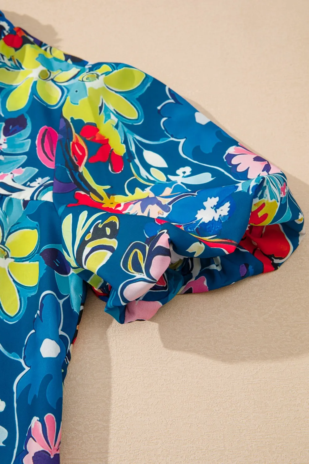 Floral Print Ruffle Sleeve Loose Blouse - Image 8