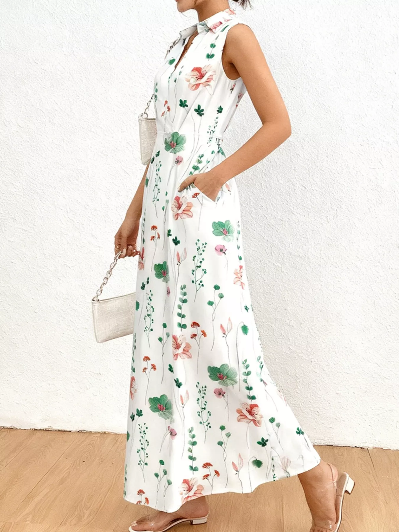 Floral Print Sleeveless Maxi Shirt Dress - Image 2