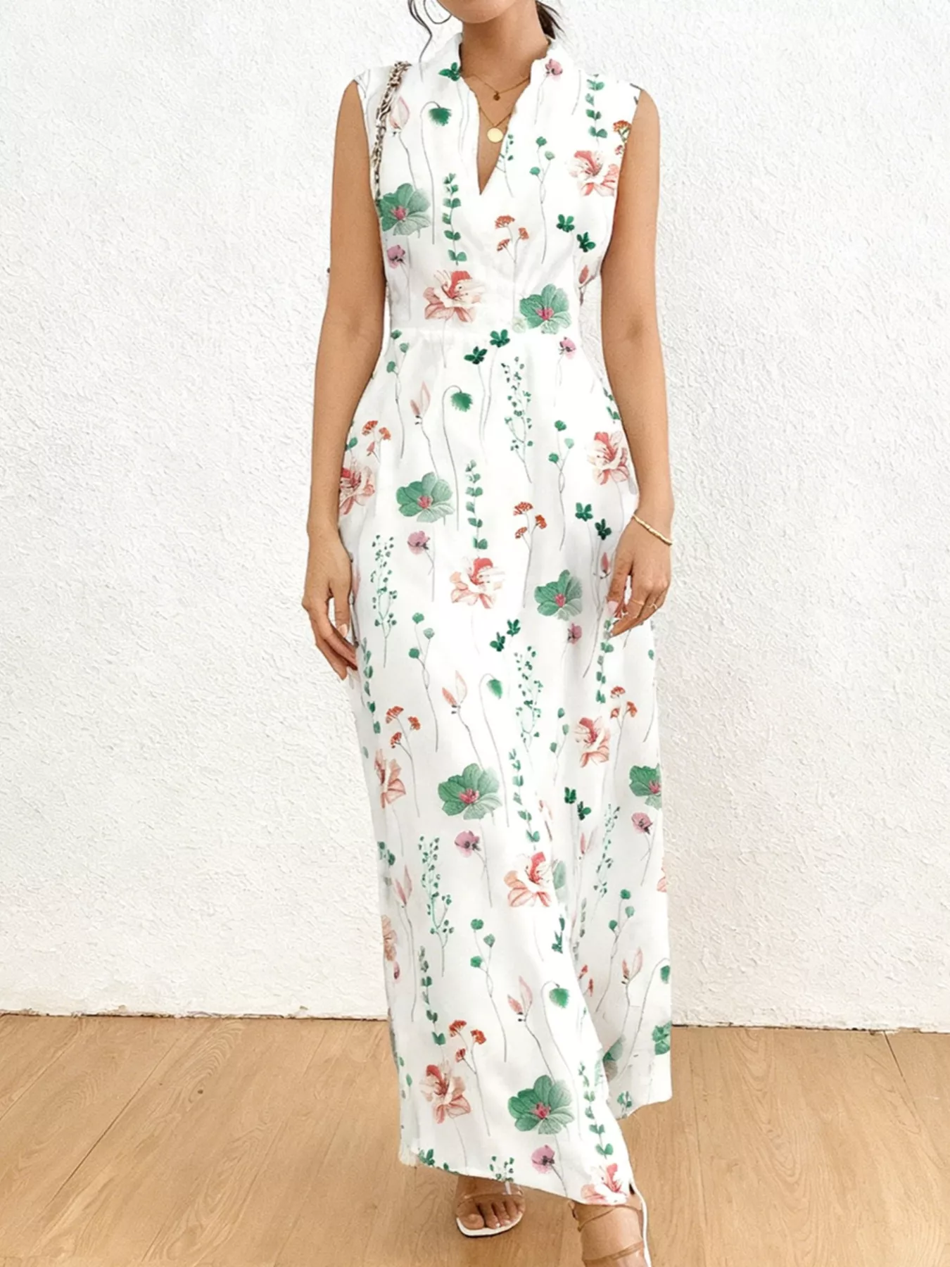 Floral Print Sleeveless Maxi Shirt Dress - Image 3