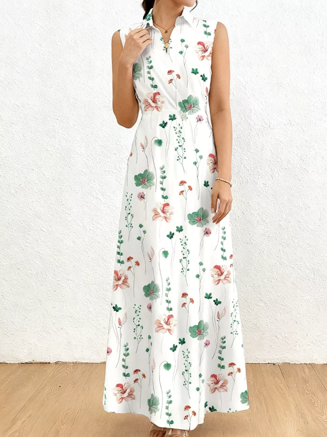 Floral Print Sleeveless Maxi Shirt Dress - Image 4