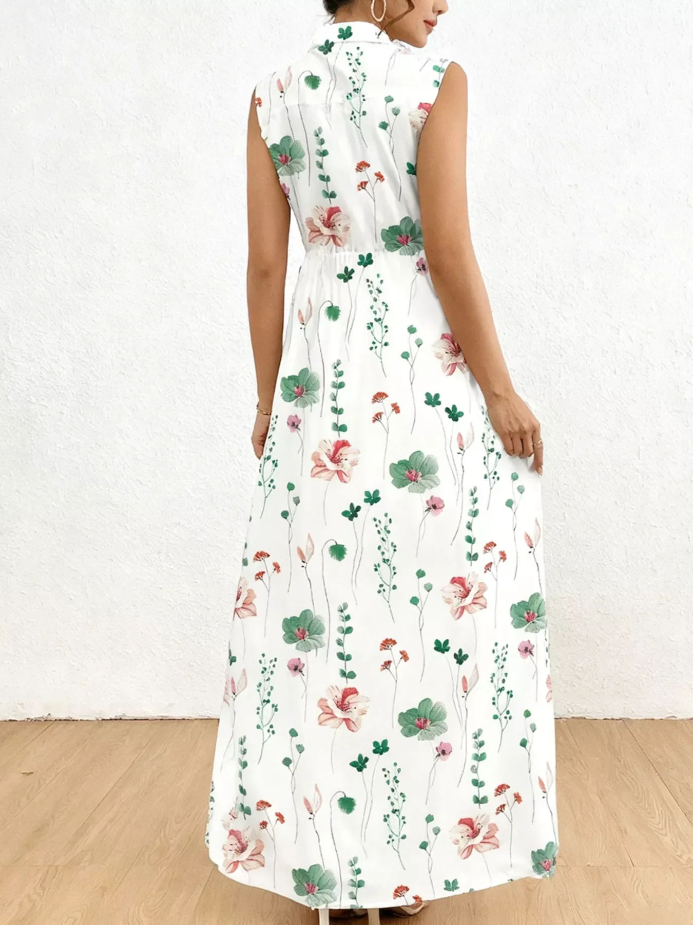 Floral Print Sleeveless Maxi Shirt Dress - Image 5