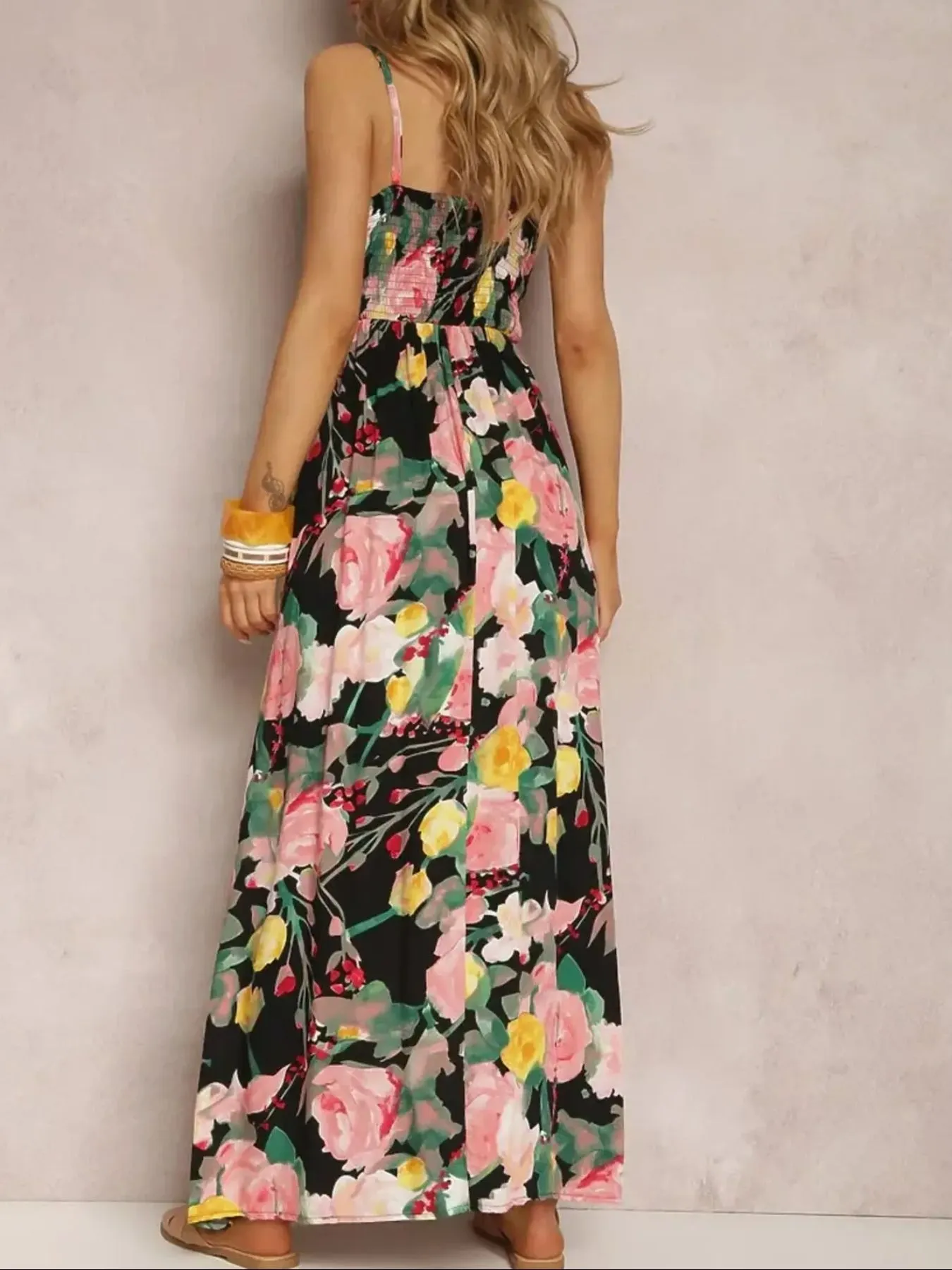 Floral Print Surplice Spaghetti Strap Maxi Dress - Image 10