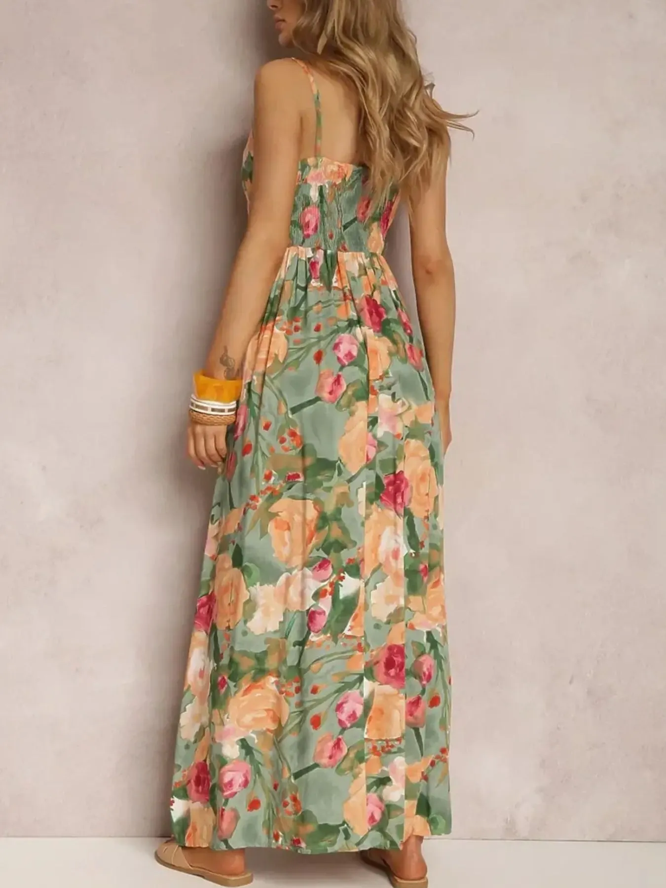 Floral Print Surplice Spaghetti Strap Maxi Dress - Image 3