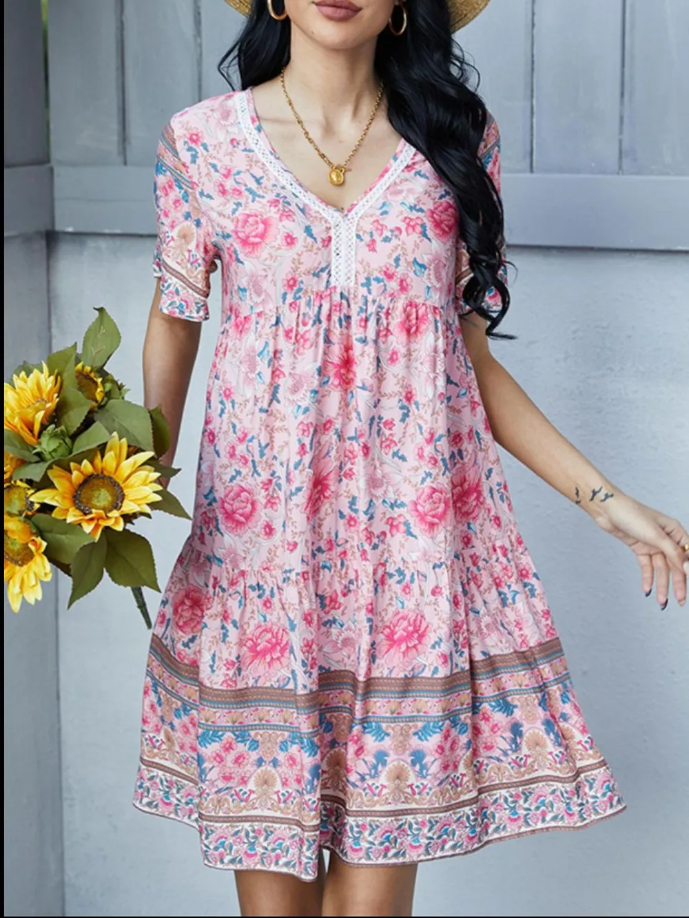 Floral Print V-Neck Summer Dress - Image 7