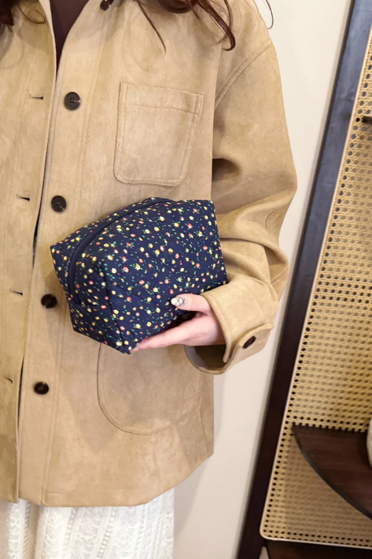 Floral Quilted Clutch with Plaid Lining - Image 13