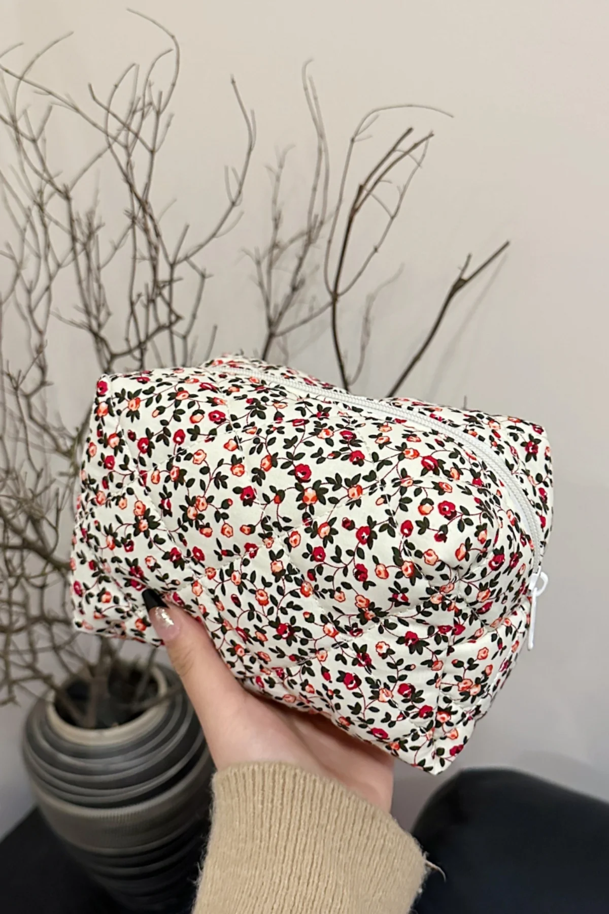Floral Quilted Clutch with Plaid Lining - Image 2