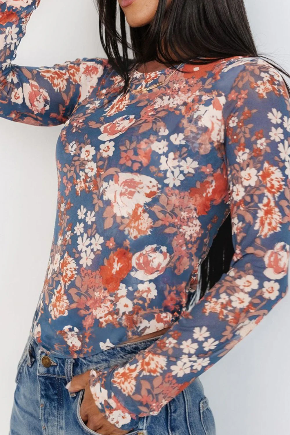 Floral Round Neck Long Sleeve T-Shirt - Image 4