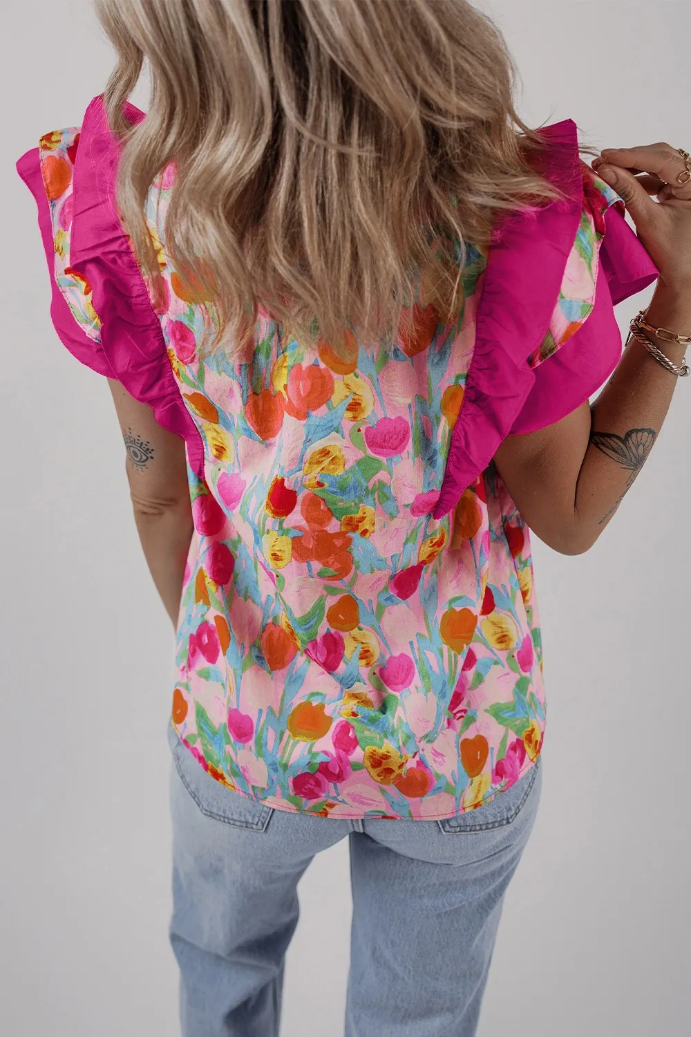 Floral Ruffle Layered Sleeve Blouse - Image 3