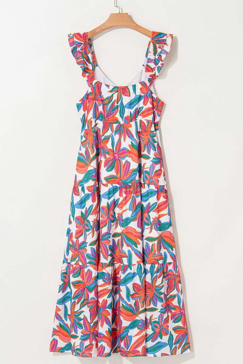 Floral Ruffled Strap V Neck Maxi Dress - Image 7