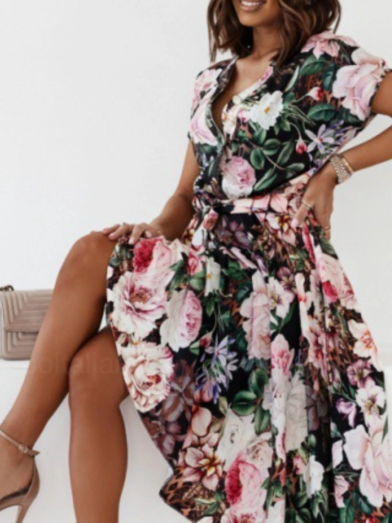 Floral Short Sleeve Midi Dress - Image 6