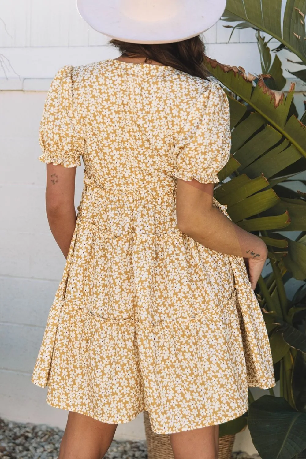 Floral Short Sleeve Surplice Frilly Tiered Mini Dress - Image 3
