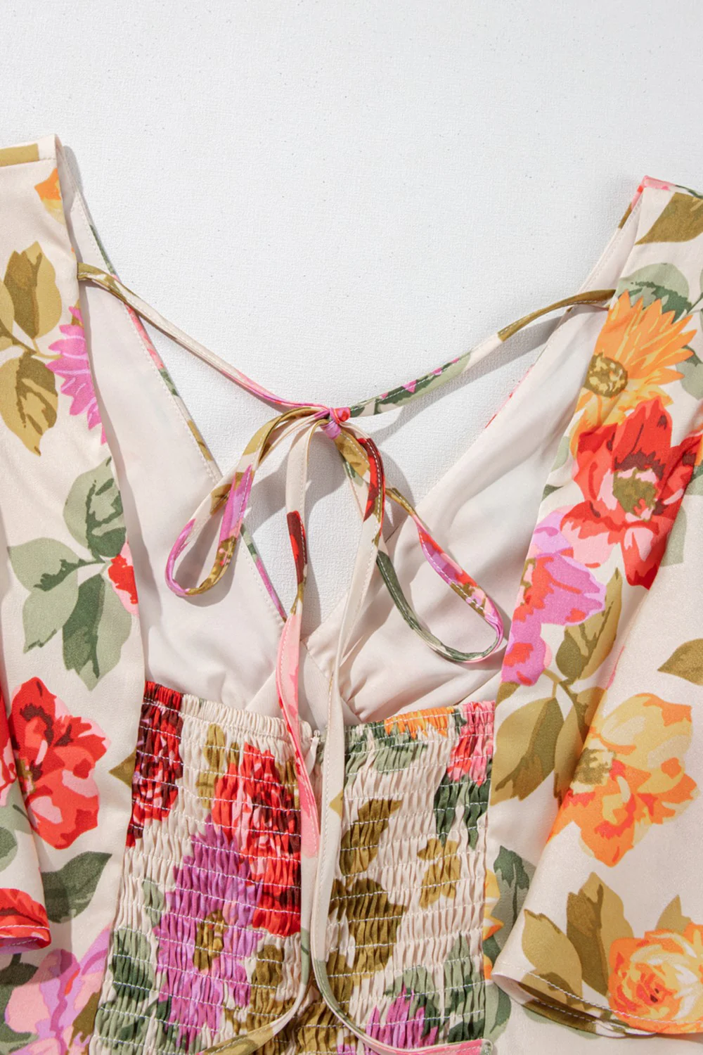 Floral Short Sleeve Tie Back Slit Dress - Image 10