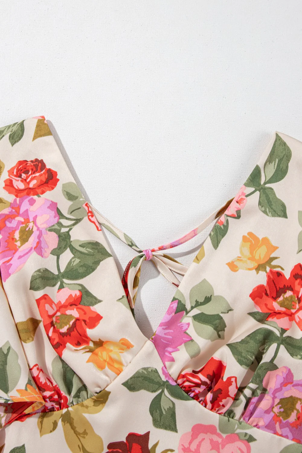 Floral Short Sleeve Tie Back Slit Dress - Image 11